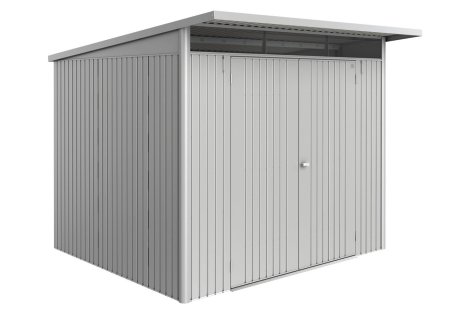 BIOHORT Gerätehaus AvantGarde® Eco A6 + Doppeltür 260x260x218 cm, Silber-Metallic