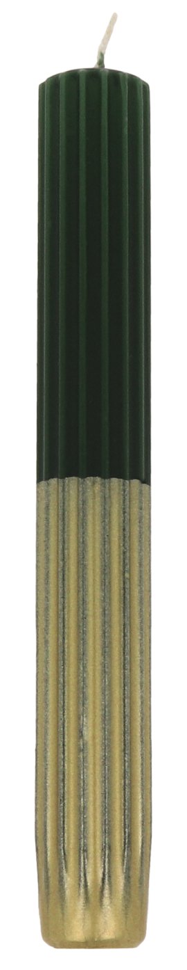 Rillen Tafelkerze Dunkelgrün/Gold