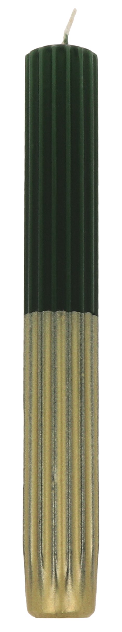 Rillen Tafelkerze Dunkelgrün/Gold