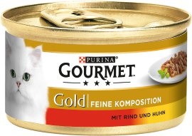 GOURMET Katzennahrung Gold Feine Komposition Rind und Huhn 12x85 g