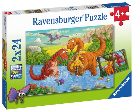 RAVENSBURGER Puzzle Spielende Dinos 2x24-tlg.