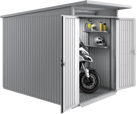 BIOHORT Gerätehaus A4 AvantGarde® 180x380x222 cm mit Doppeltür, Silber-Metallic