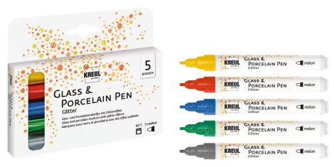 KREUL Malstift Glass & Porcelain Glitter Medium 5er-Set