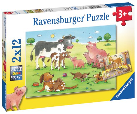 RAVENSBURGER Puzzle Glückliche Tierfamilien 2x12-tlg.