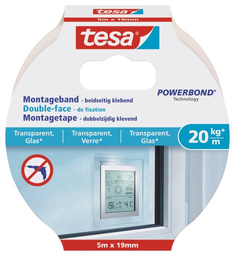 TESA Montageband Transparent für Glas 19 mm x 5 m