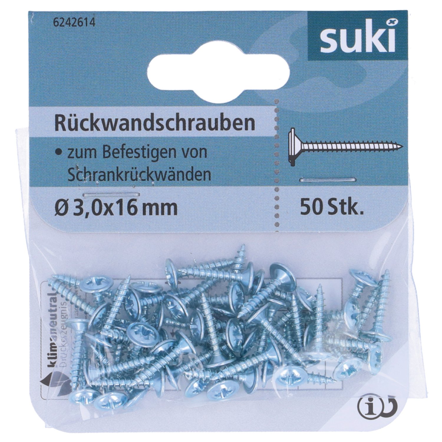 SUKI Rückwandschraube verzinkt PZ1 3x16 mm 50 Stk.