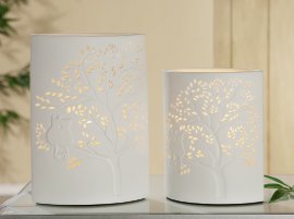 Porzellan Lampe Ellipse Baum mit Katze