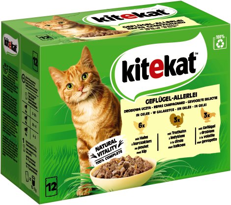 KITEKAT Katzen-Nassfutter Frischbeutel Geflügel Allerlei 12er-Pack je 85 g