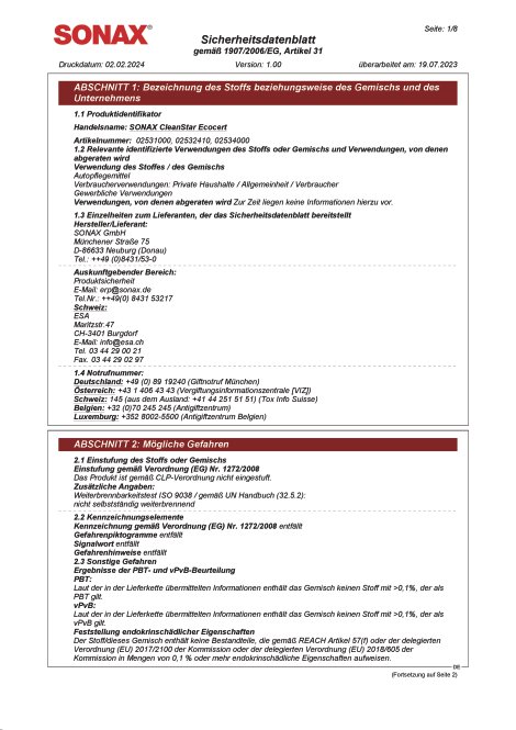 SONAX CleanStar Ecocert 750ml