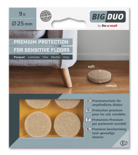 SUKI Parkettgleiter BigDuo Klebend ⌀ 25 mm, 9 Stk.