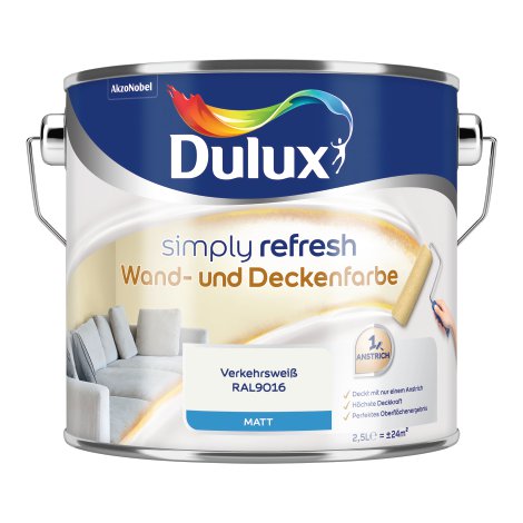 DULUX Simply Refresh Wand und Deckenfarbe Verkehrsweiß 2,5 l