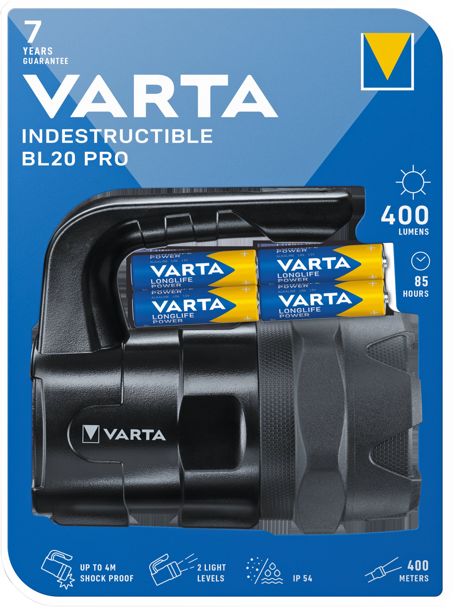 VARTA LED-Taschenlampe Indestructible BL20 Pro inkl. 6x VARTA Longlife Power AA Batterie