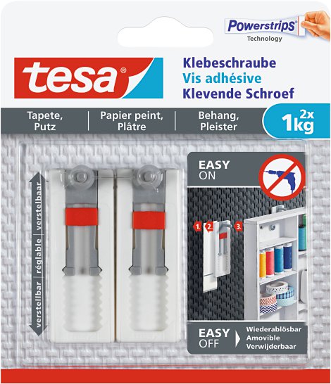 TESA Klebeschraube verstellbar für Tapete & Putz 2 Stk.