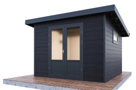 WOLFF FINNHAUS Gartenhaus Terra 3030 Anthrazit/Hellgrau 28 mm