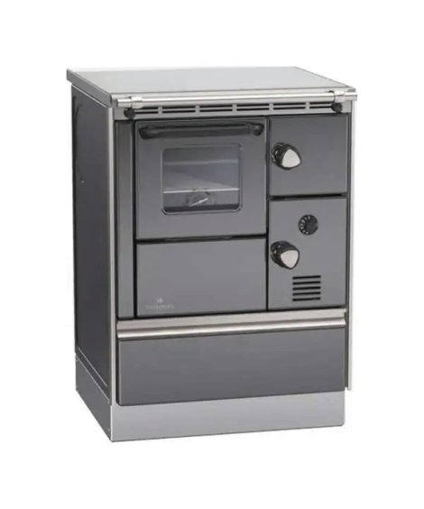 LOHBERGER Holzherd Rega 60 mit Stahlplatte 7,1 kW Anthrazit Anschluss links