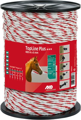 AKO TopLine Plus Weidezaunseil 400 m, Ø 6 mm, weiß/rot