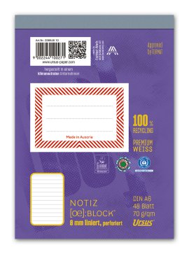 URSUS Notizblock A6 Format-X liniert 48 Blatt