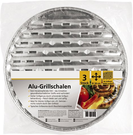 Alugrilltasse rund 34 cm 3 Stk.