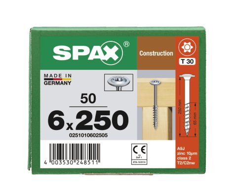 SPAX Holzbauschraube Tellerkopf Teilgewinde Wirox 6x250 mm 50 Stk.