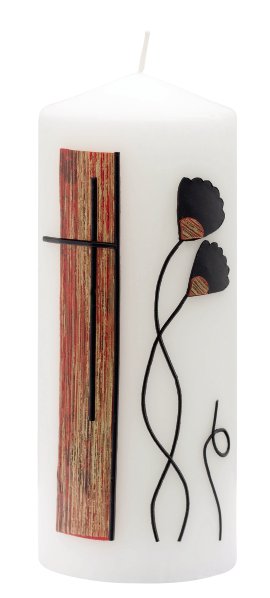 JEKA Trauerkerze Kreuz mit Blume Rot 80x200 mm (ØxH)