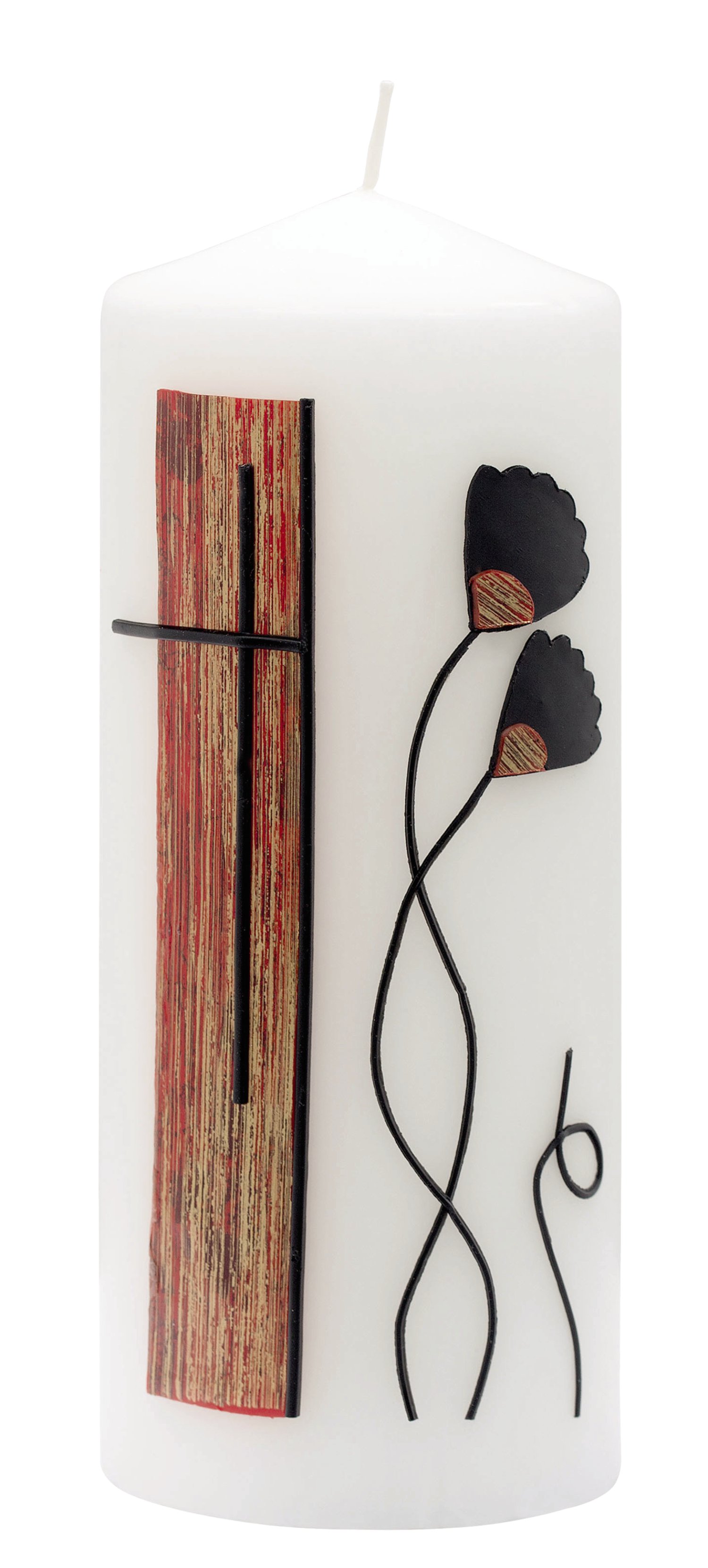JEKA Trauerkerze Kreuz mit Blume Rot 80x200 mm (ØxH)
