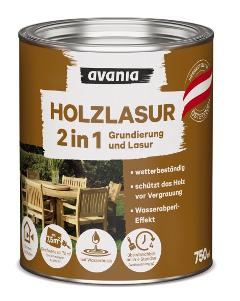 AVANIA 2in1-Holzlasur Grundierung und Lasur, Teak 750 ml