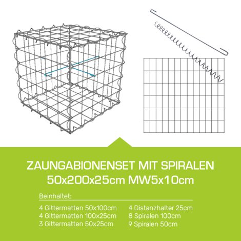 Zaungabione Set mit Spiralen 50x200x25cm MW5x10cm