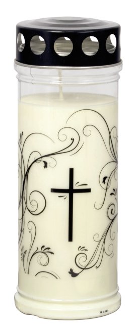 JEKA Gedenkkerze groß Weiß mit schwarzem Ornament