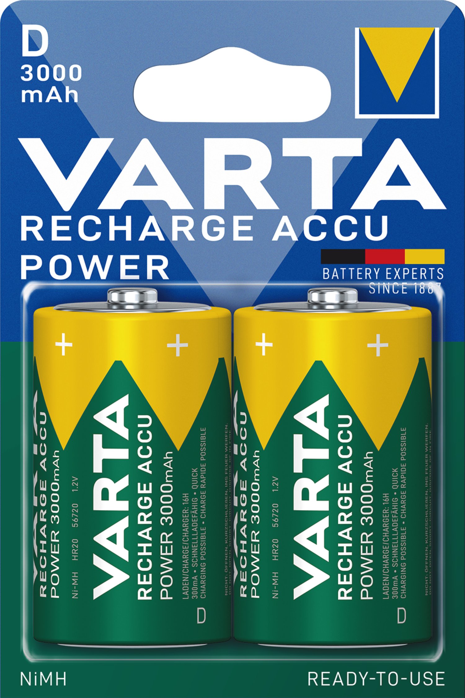VARTA Recharge Accu Power D Mono NiMH-Akku 3000 mAh 2er Pack