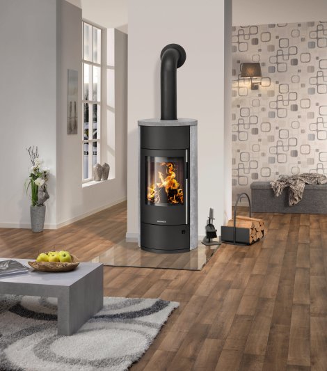 ORANIER Kaminofen Polar Neo Vantage W+ II Stahl Schwarz/Speckstein 6,5 kW
