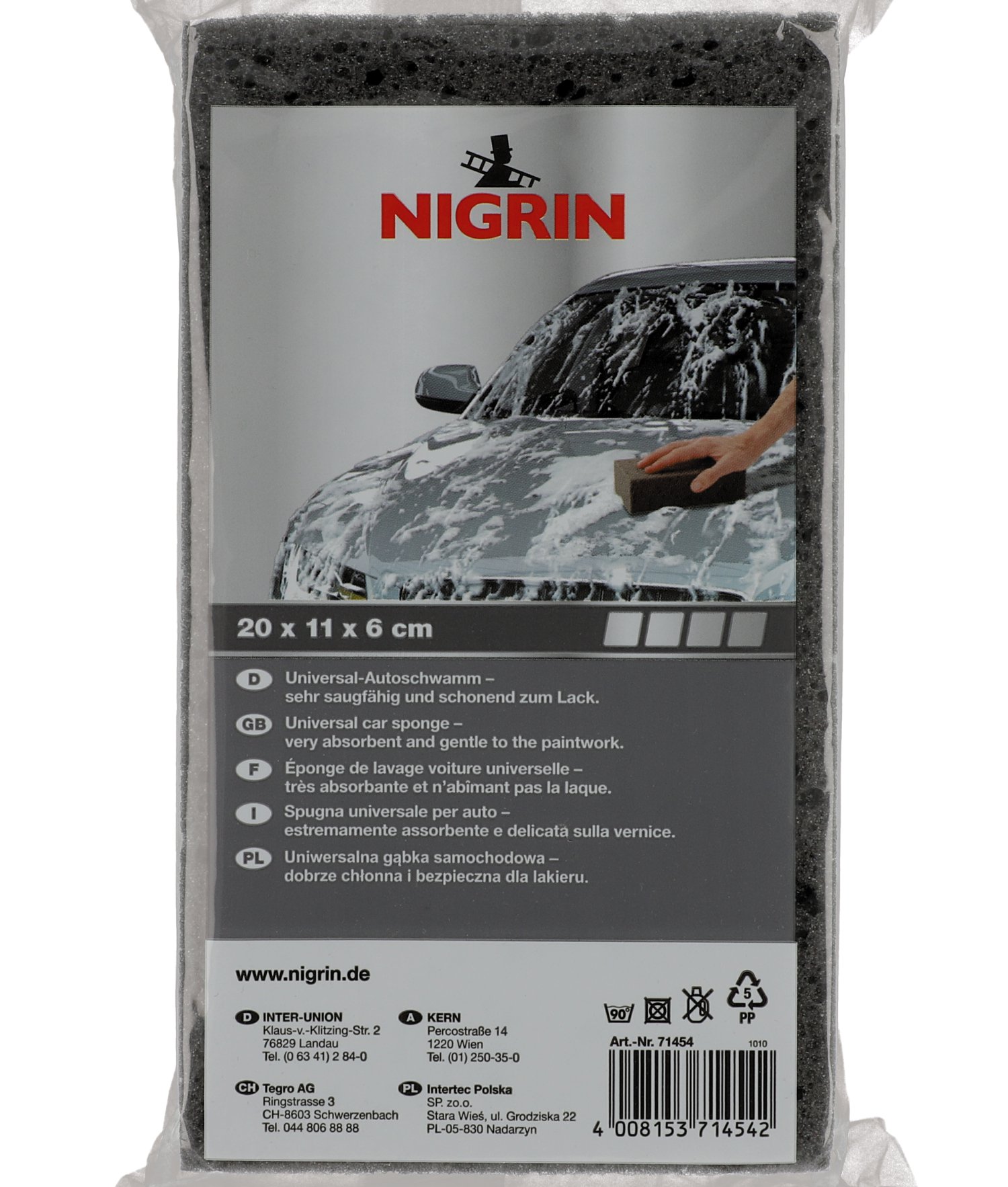 NIGRIN Universal-Autoschwamm 20x12x6 cm