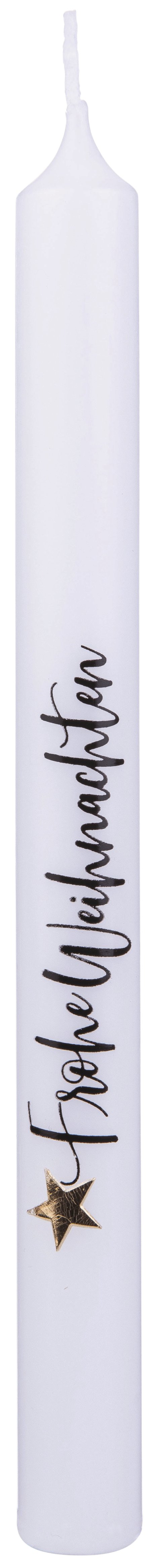 Stabkerze Frohe Weihnachten Weiß-Schwarz 250x22 mm