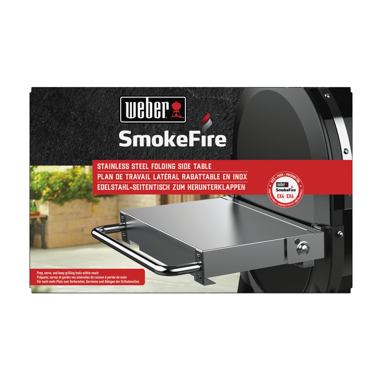 WEBER® Edelstahl-Seitentisch zum Herunterklappen für SmokeFire Holzpelletgrills