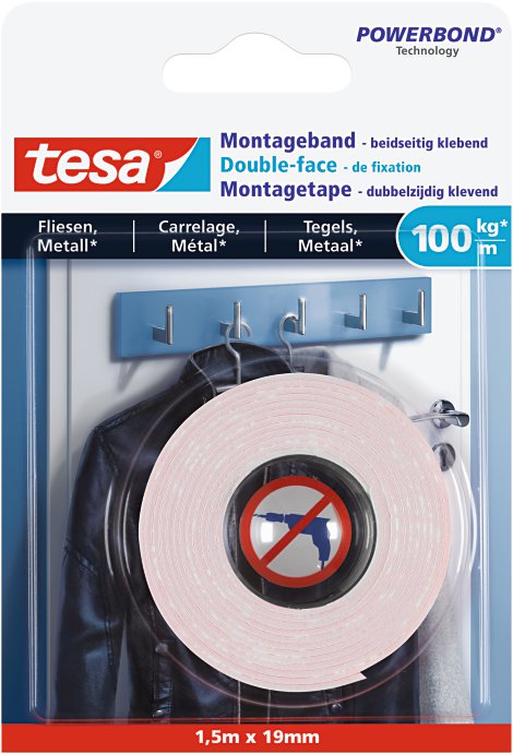 TESA Montageband für Fliesen & Metall 19 mm x 5 m