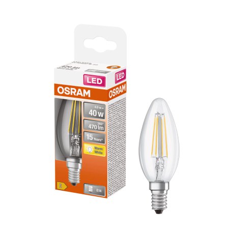 OSRAM LED-Kerze Star Retrofit 40 E14, Filament Warmweiß 4W