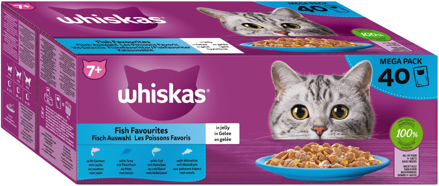 WHISKAS® Fisch Auswahl in Gelee Multipack Senior 7+, 40 x 85 g