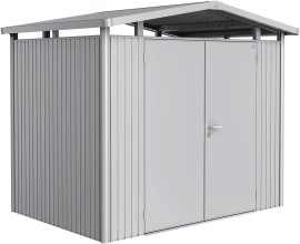 BIOHORT Gerätehaus Panorama mit Doppeltür, silber-metallic,
