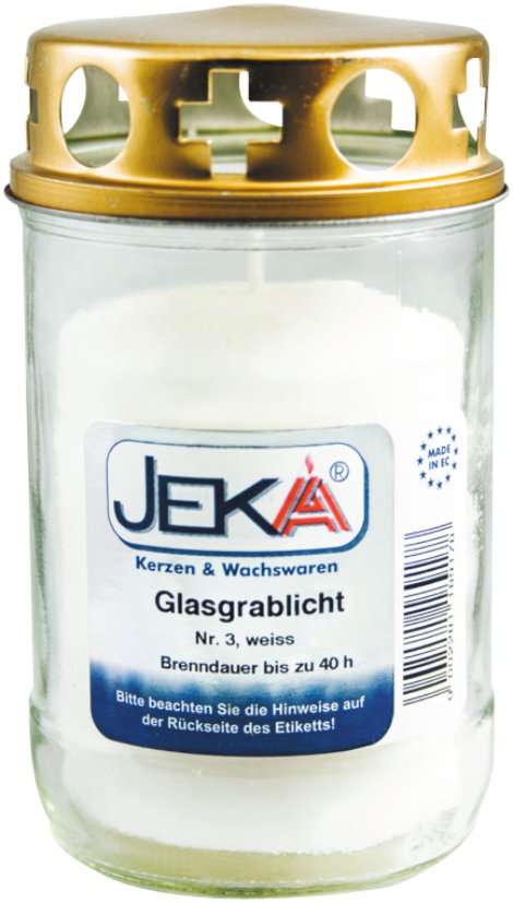 JEKA Glas-Grablicht Nr. 3, wiederbefüllbar weiß