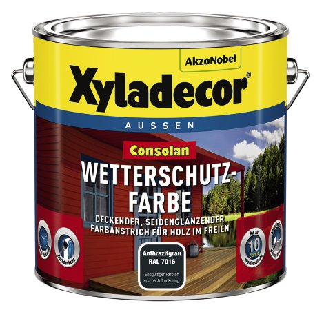 XYLADECOR Consolan Wetterschutz-Farbe Anthrazit-Grau 2,5 l