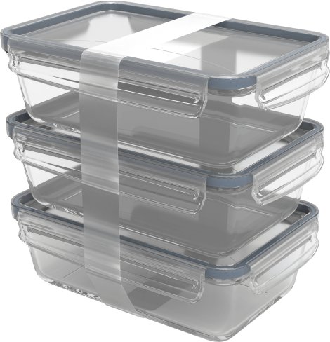 ROTHO Kühlschrankdosenset Glas Blau 1,3 l, 3-tlg.