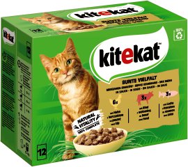KITEKAT Katzen-Nassfutter Frischbeutel feine Leckerbissen Bunte Vielfalt 12er-Pack je 85 g
