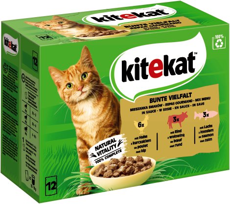 KITEKAT Katzen-Nassfutter Frischbeutel feine Leckerbissen Bunte Vielfalt 12er-Pack je 85 g