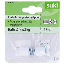 SUKI Einbohr-Magnetschnäpper Kunststoff Weiß 3 kg 2 Stk.