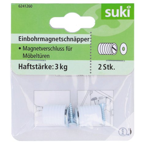 SUKI Einbohr-Magnetschnäpper Kunststoff Weiß 3 kg 2 Stk.