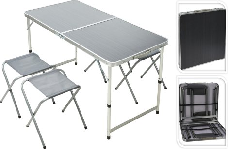 Campingtisch-Set (4 Hocker & Tisch 120x60 cm)