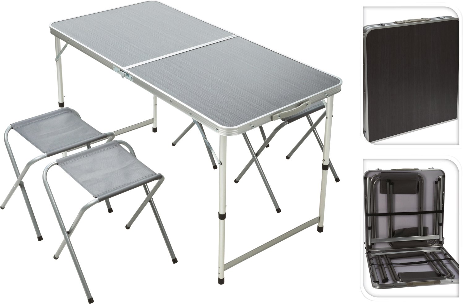 Campingtisch-Set (4 Hocker & Tisch 120x60 cm)