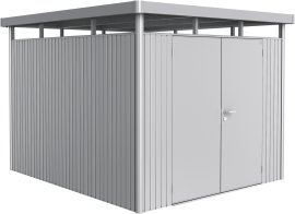 BIOHORT Gerätehaus HighLine H5 mit Doppeltür 275x315x222 cm, Silber-Metallic
