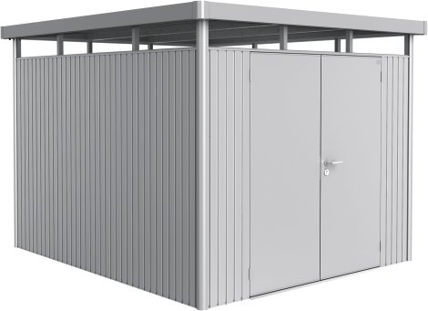 BIOHORT Gerätehaus HighLine H5 mit Doppeltür 275x315x222 cm, Silber-Metallic