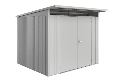 BIOHORT Gerätehaus A6 AvantGarde® 260x260x218 cm mit Doppeltür, Silber-Metallic