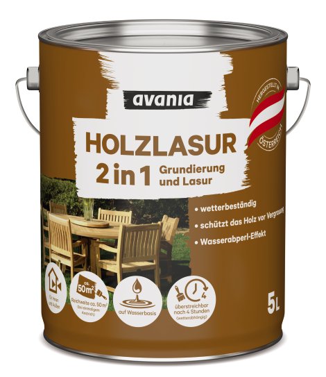 AVANIA 2in1-Holzlasur Grundierung und Lasur, Eiche 5 l